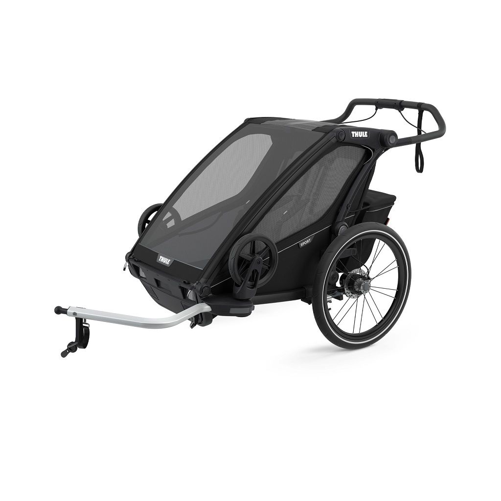 Thule Chariot Sport 2 crna sportska dječja kolica i prikolica za bicikl za dvoje djece (4u1)