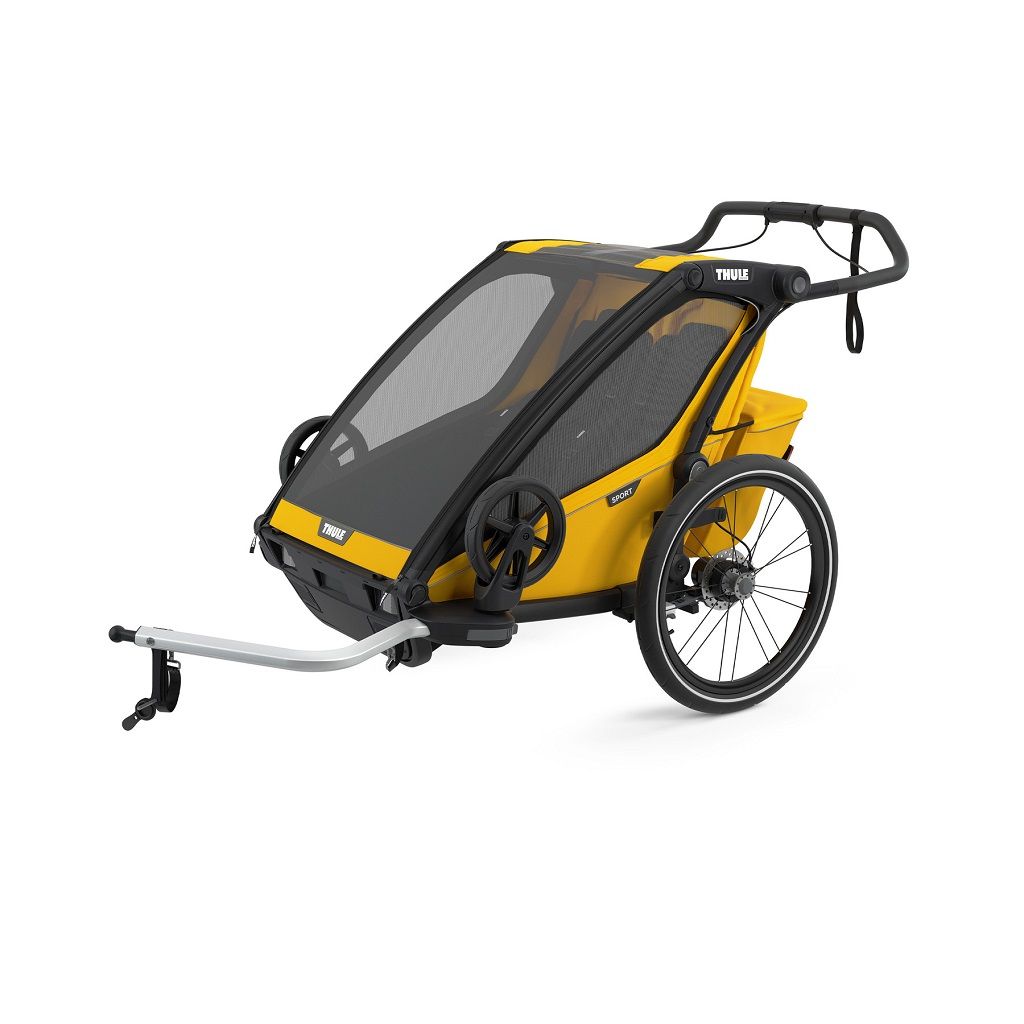 Thule Chariot Sport 2 žuto/crna sportska dječja kolica i prikolica za bicikl za dvoje djece (4u1)