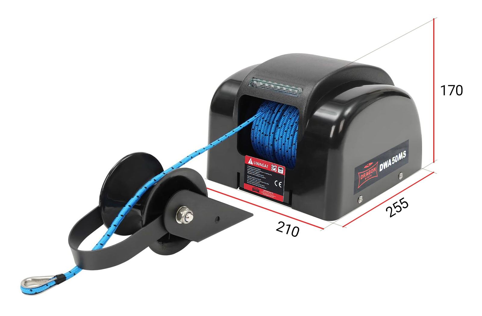 Brodsko električno vitlo za sidro, Dragon DWA 50 MS, 12V, vučna sila 22kg sa 30m užetom, bežičnim daljinskim
